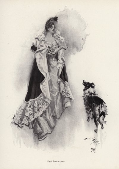 Eine junge Frau geht abends aus und gibt ihrem Hund Anweisungen von Harrison Fisher