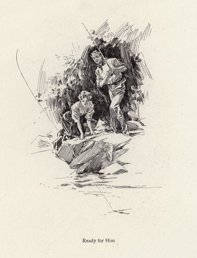 Mann und Frau angeln in einem Fluss oder Bach (Lithografie) von Harrison Fisher