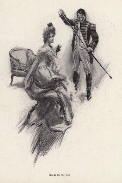 Mann und Frau bereiten sich auf einen Ball vor von Harrison Fisher