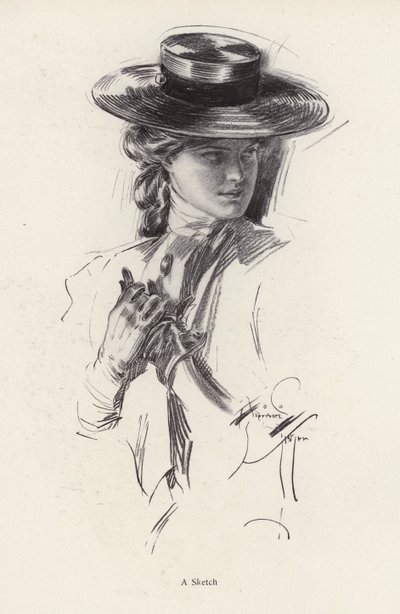 Porträt einer Frau mit Hut (Lithografie) von Harrison Fisher