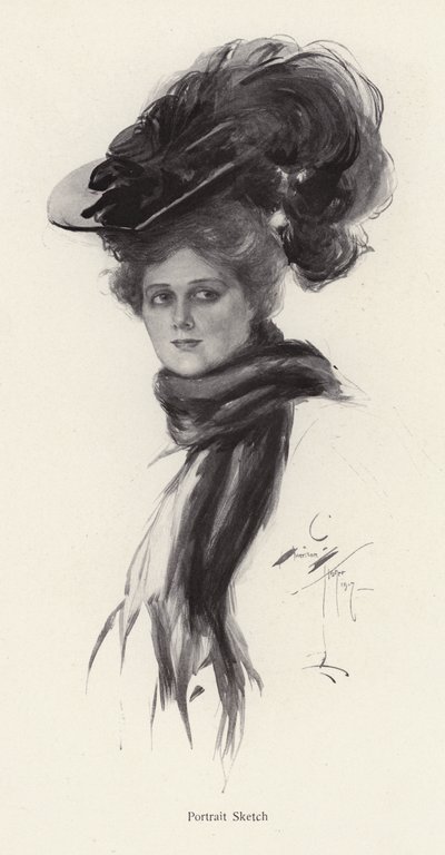 Porträt einer Frau mit großem Hut von Harrison Fisher