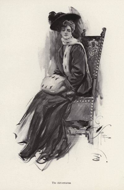 Porträt einer Frau in Winterkleidung (Lithografie) von Harrison Fisher