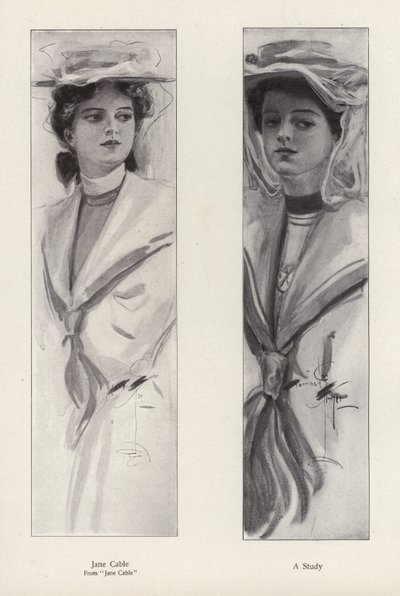 Die Figur Jane Cable aus dem Roman Jane Cable von George Barr McCutcheon (Lithografie) von Harrison Fisher