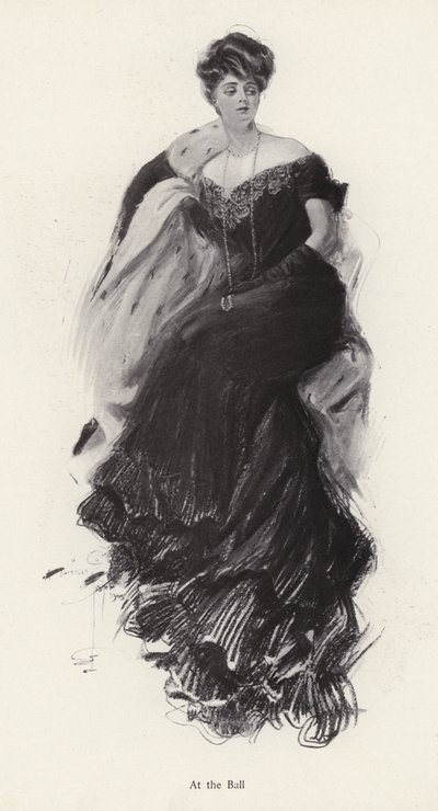 Frau in einem Abendkleid auf einem Ball (Lithografie) von Harrison Fisher