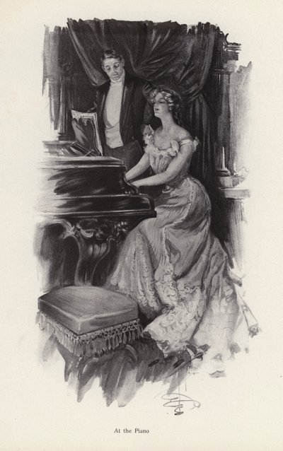 Frau singt am Klavier von Harrison Fisher