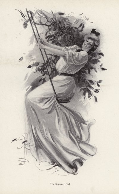 Junge Frau auf einer Schaukel von Harrison Fisher
