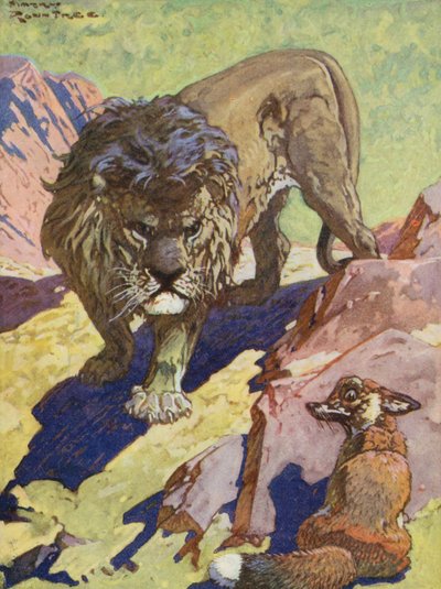 Äsops Fabeln: Der Fuchs und der Löwe von Harry (1878 1950) Rountree