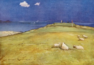 Golfplätze: Gullane, das sechste Grün und der siebte Abschlag von Harry (1878 1950) Rountree
