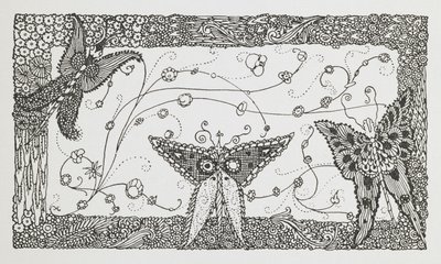 Illustration zur Geschichte Riquet mit dem Schopf. Ein Schmetterlingsdesign. von Harry Clarke