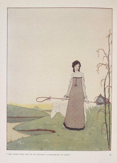 "Sie geht - die Dame meiner Freude - eine Schäferin der Schafe." Illustration für Die Schäferin von Alice Meynell. von Harry Clarke