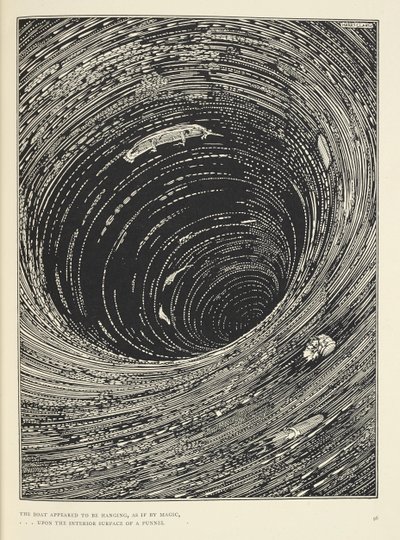 "Das Boot schien zu hängen, ... an der inneren Oberfläche eines riesigen Trichters." Illustration zur Geschichte 