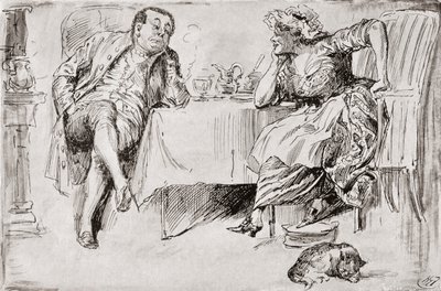 Clemency und Britain. "Du wirst nie heiraten, weißt du," sagte Mr. Britain. "Glaubst du wirklich, dass ich es nie tun werde?" sagte Clemency. "Keine Chance!" "Nur zu denken!" sagte Clemency. "Nun! Ich nehme an, du meinst Britain, eines Tages, oder?" Illu von Harry Furniss