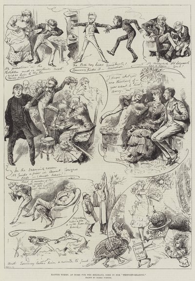 Meister Tommy, zu Hause für die Ferien, beschäftigt sich mit Gedankenlesen von Harry Furniss