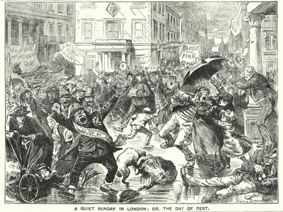Punch-Karikatur: Ein ruhiger Sonntag in London; oder, der Ruhetag (Stich) von Harry Furniss