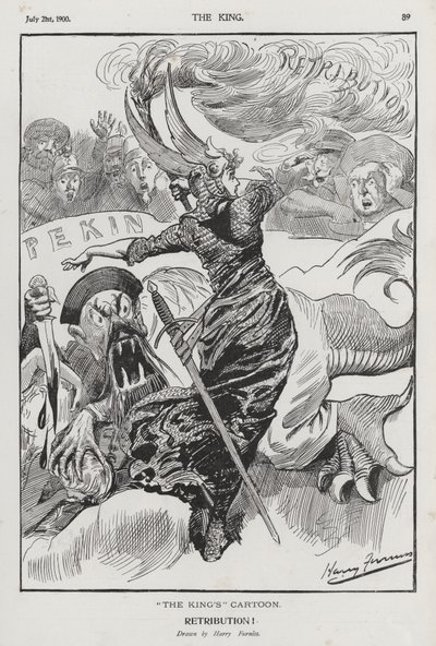 Vergeltung, Karikatur zur Boxer-Rebellion in China von Harry Furniss