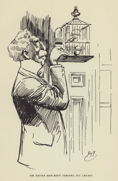 Sir Squire Bancroft füttert seinen Kanarienvogel von Harry Furniss