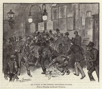 Sechs Uhr im Hauptpostamt von Harry Furniss
