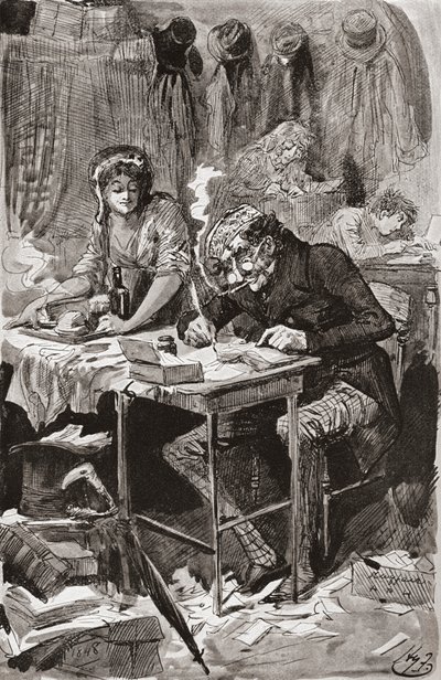 Der Bettelbriefschreiber. Illustration von Harry Furniss für den Charles Dickens Roman Große Erwartungen, aus der Testimonial Edition, veröffentlicht 1910. von Harry Furniss