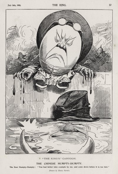 Der chinesische Humpty Dumpty, Karikatur zur Boxer-Rebellion und zum Burenkrieg (Stich) von Harry Furniss
