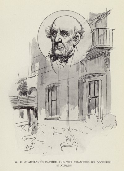 W. E. Gladstones Vater und die Kammern, die er in Albany bewohnte von Harry Furniss