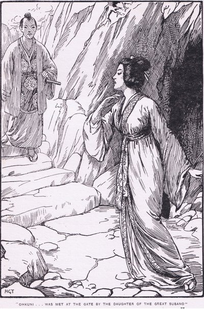 Okhuni wurde am Tor von der Tochter des großen Susano getroffen (aus Susano und Ohkuni) von Harry George Theaker