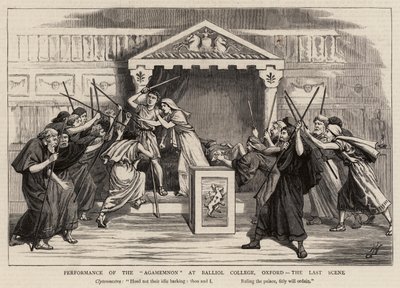 Aufführung des Agamemnon am Balliol College, Oxford, die letzte Szene von Harry Hamilton Johnston