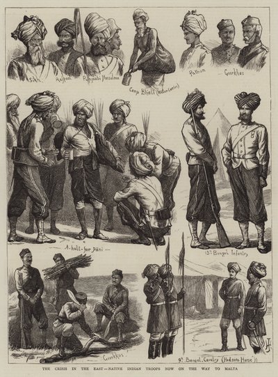 Die Krise im Osten, einheimische indische Truppen auf dem Weg nach Malta von Harry Hamilton Johnston