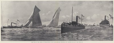 Erstes Rennen der Serie internationaler Yacht-Rennen zwischen Defender und Valkyrie III von Harry M. Pettit