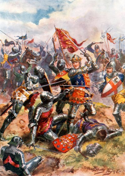 König Heinrich V. kämpft mit heldenhaftem Mut. Schlacht von Agincourt von Harry Payne