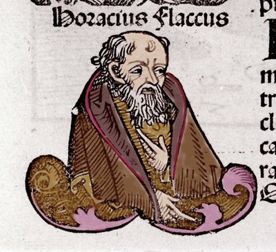 Porträt von Horaz (Quintus Horatius Flaccus) (65-8 v. Chr.), lateinischer Dichter. In „Liber Chronicarum“ von Hartmann Schedel. 1497 von Hartmann Schedel