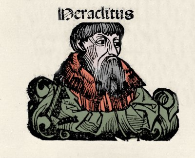 Porträt des griechischen Philosophen Heraklit von Ephesos (576-480 v. Chr.). Xylographie aus den „Chroniken von Nürnberg“ von Hartmann Schedel von Hartmann Schedel