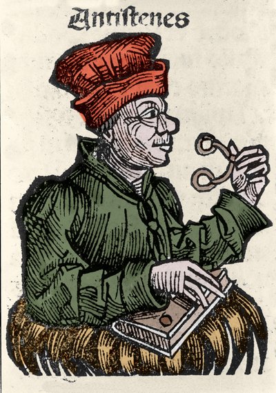 Der griechische Philosoph Antisthenes (444-365 v. Chr.). Xylographie aus den „Chroniken von Nürnberg“ von Hartmann Schedel von Hartmann Schedel