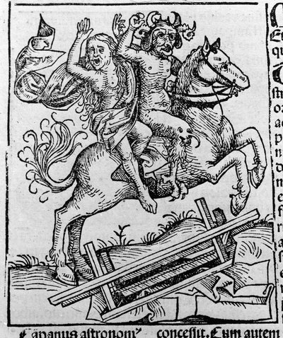 Der König, die Hexe und die Berkeley-Kröte von William of Malmesbury. Darstellung der Berkeley-Hexe, die von Dämonen aus dem Sarg geholt wird. Gravur aus Hartmann Schedels „Liber chronicarum“, Nürnberg 1493 von Hartmann Schedel