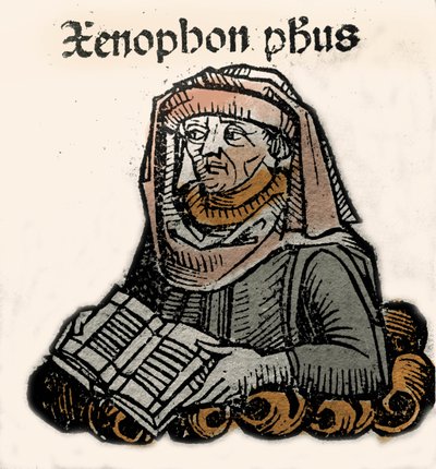 Xenophon von Athen, griechischer Philosoph und Historiker (ca. 430-ca. 355 v. Chr.). Holzschnitt von Hartmann Schedel „Chroniken von Nürnberg“ 1493 von Hartmann Schedel