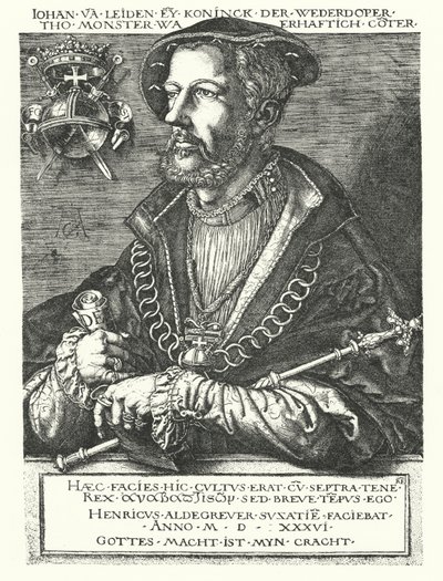 Johann von Leiden, niederländischer Täuferführer und einer der Anführer des Münsteraner Aufstands von 1534-1535 von Heinrich (after) Aldegrever