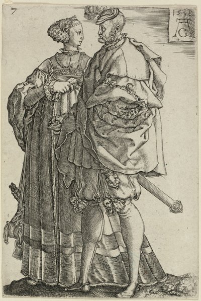 Tanzendes Paar, Platte sieben aus Die großen Hochzeitstänzer von Heinrich Aldegrever