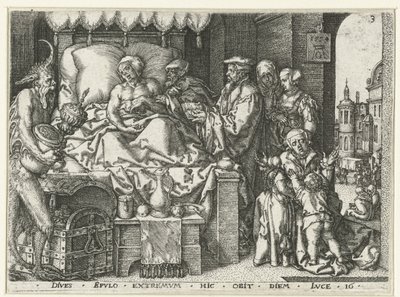 Der reiche Mann auf seinem Sterbebett (Parabel von Lazarus und dem reichen Mann) von Heinrich Aldegrever