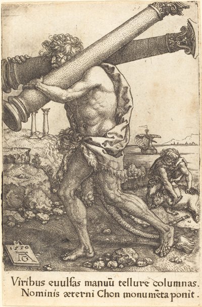 Herkules trägt die zwei Säulen von Gaza, 1550 von Heinrich Aldegrever