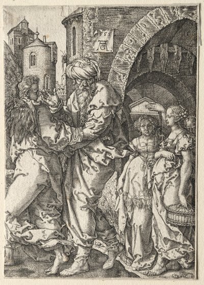Die Geschichte von Lot: Lot und seine Familie fliehen aus Sodom von Heinrich Aldegrever