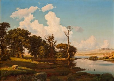 Dänische Landschaft, Eichen am See von Heinrich Buntzen