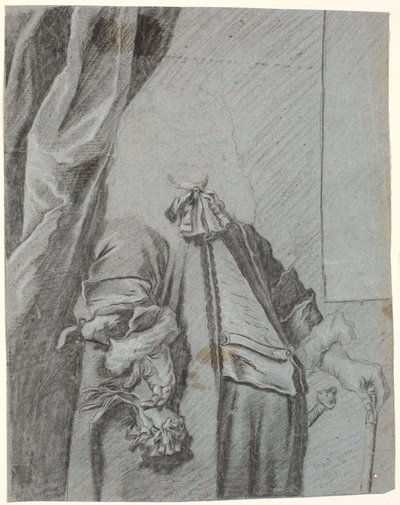 Studie zu einem Männerporträt, 3/4 Figur, rechte Hand hält einen Handschuh, gestützt an der Seite, linke Hand gestützt auf einen Stock von Heinrich Dittmers