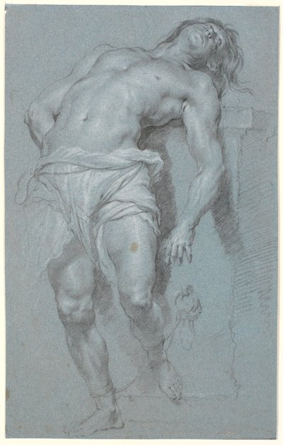 Zurückgelehnter, stehender männlicher Modell, an einen Altar gekettet von Heinrich Dittmers
