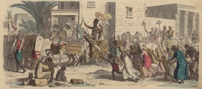 Ein alter ägyptischer Pharao zieht in den Krieg (kolorierte Gravur) von Heinrich Leutemann