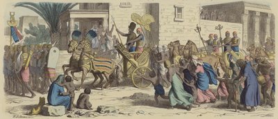 Ein alter ägyptischer Pharao zieht in den Krieg (kolorierte Gravur) von Heinrich Leutemann
