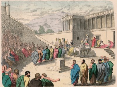 Antikes Griechenland: Theater - Aufführung der Tragödie Agamemnon von Heinrich Leutemann