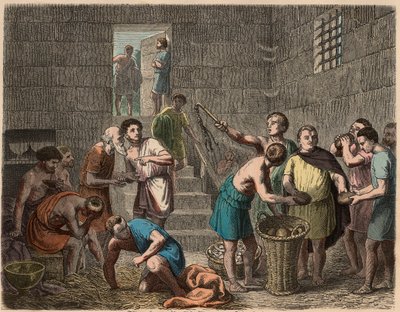 Antikes Rom: Verteilung von Nahrung an Sklaven am Abend, 1866 von Heinrich Leutemann