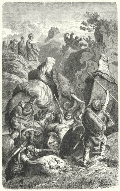 Hannibals Überquerung der Alpen, 218 v. Chr. (Gravur) von Heinrich Leutemann