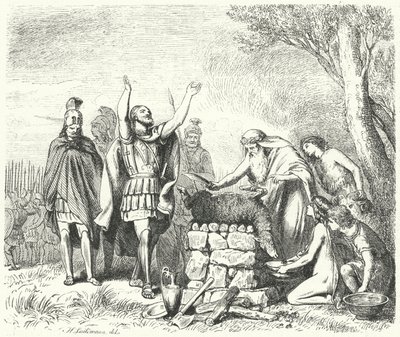 Pausanias opfert den Göttern vor der Schlacht von Plataea, 479 v. Chr. (Stich) von Heinrich Leutemann