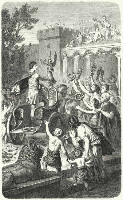 Empfang eines Olympiasiegers in seiner Heimatstadt im antiken Griechenland von Heinrich Leutemann