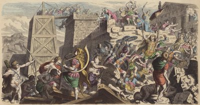 Römische Soldaten stürmen eine Stadt (kolorierte Gravur) von Heinrich Leutemann